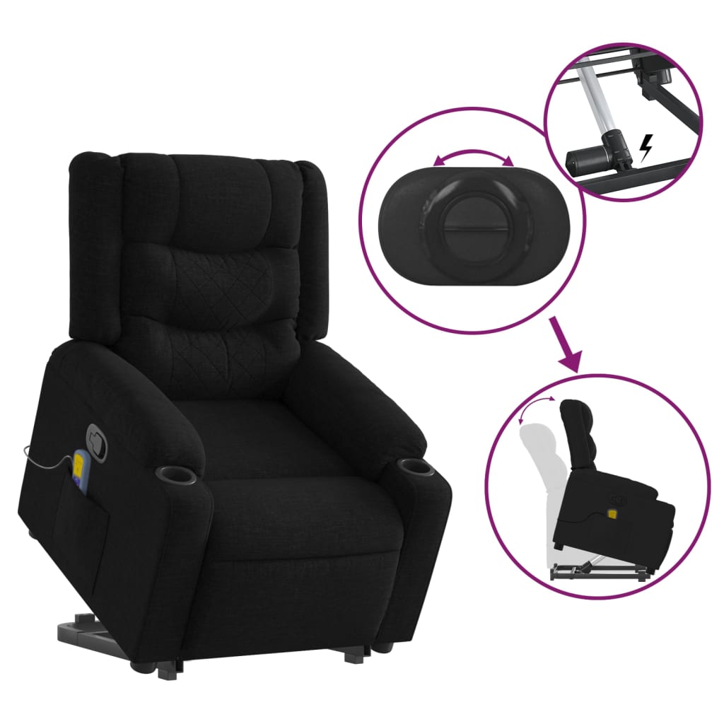 vidaXL Stand up Massage Recliner Chair Black Fabric
